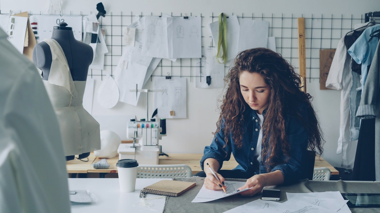 Designer sketching at a work station